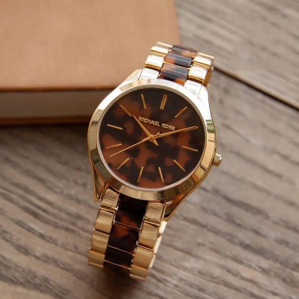 Michael Kors MK4284 Runway Gold Tortoise Acetate Ladies Watch - Picture 5 of 7
